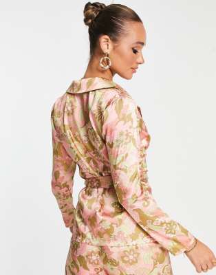 Top a portafoglio in raso rosa a fiori con colletto in coordinato-Multicolore - ASOS DESIGN Camicia donna  - immagine2
