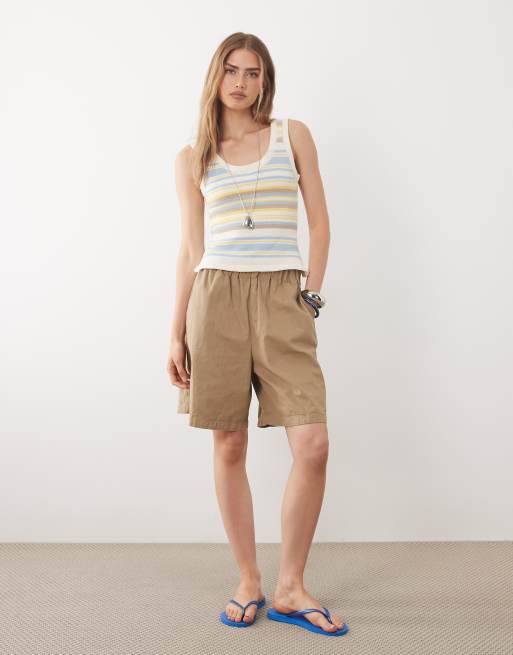 ASOS DESIGN - Top a rayas amarillo crema de tirantes de punto de mezcla de algodón, 2 de 4