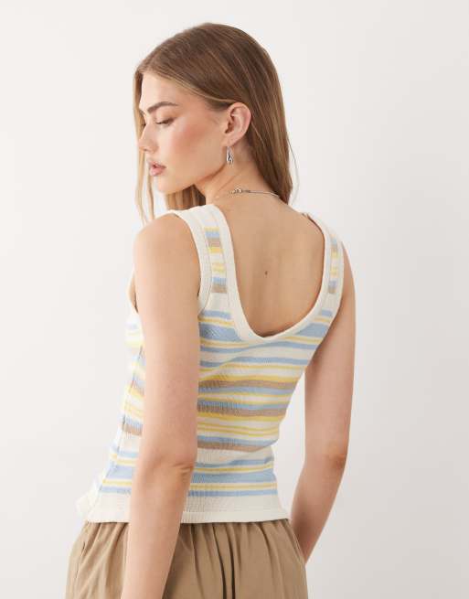 ASOS DESIGN - Top a rayas amarillo crema de tirantes de punto de mezcla de algodón, 4 de 4