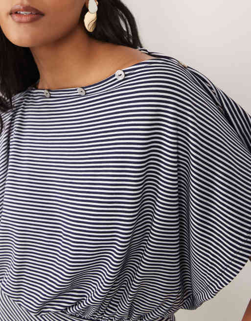 ASOS DESIGN - Top a rayas azul marino y blancas con diseño multiposición con botones, 3 de 4