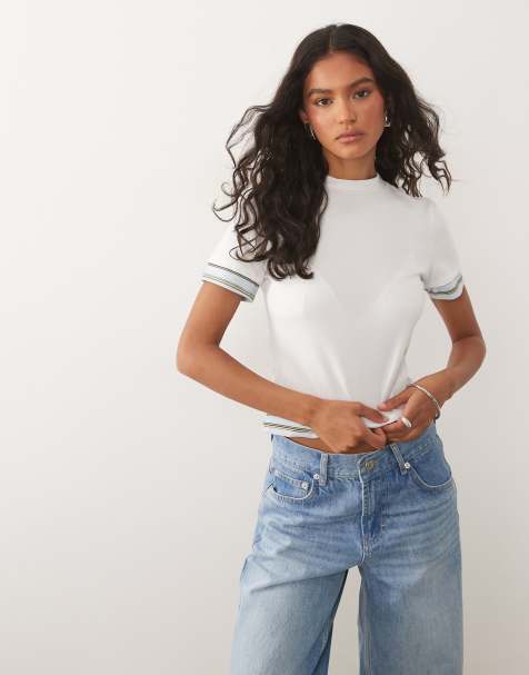 ASOS DESIGN - Top a rayas azules de manga corta con diseño efecto doble capa - view 1