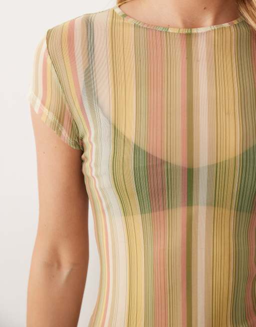 ASOS DESIGN - Top a rayas verdes de malla, 3 de 4