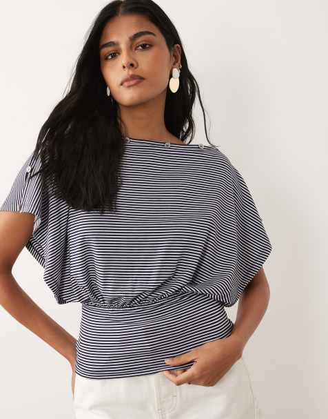 ASOS DESIGN - Top a righe bianche e blu navy con bottoni multiposizione - view 1