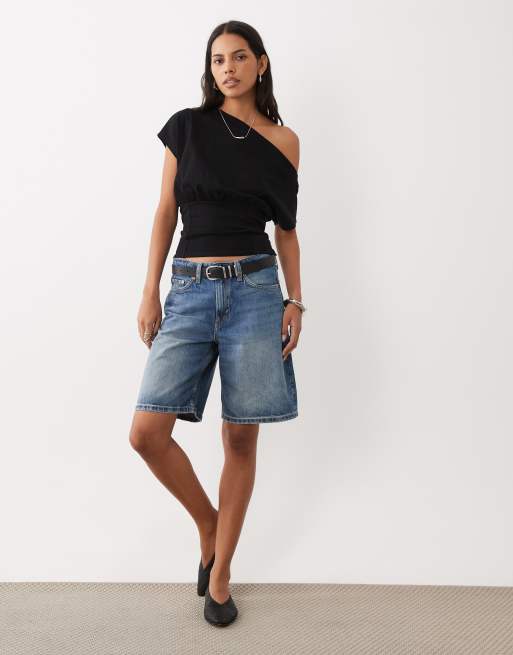 ASOS DESIGN - Top à taille cintrée et épaules tombantes - Noir, 3 de 4