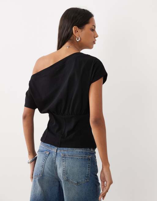 ASOS DESIGN - Top à taille cintrée et épaules tombantes - Noir, 4 de 4