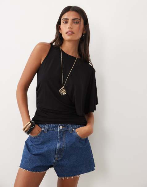 ASOS DESIGN top à une manche avec détail drapé asymétrique en noir - view 1