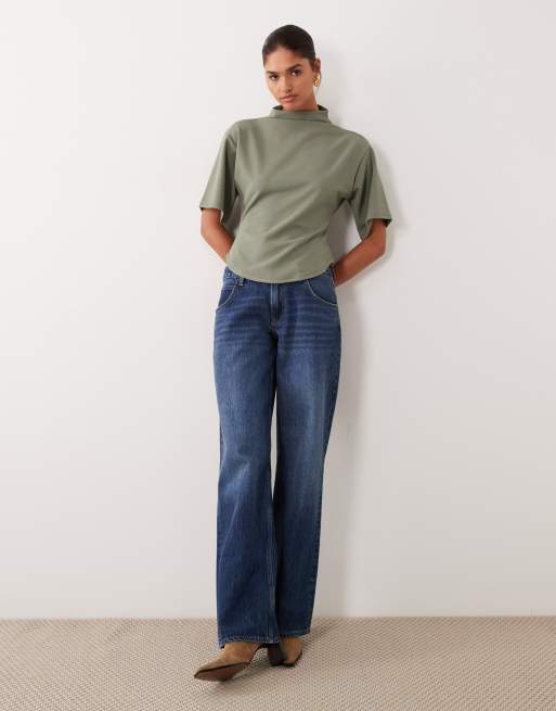 ASOS DESIGN - Top accollato a maniche corte kaki, 4 di 4