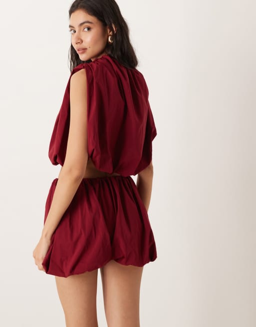 ASOS DESIGN - Top accollato a palloncino color bordeaux in coordinato, 4 di 4