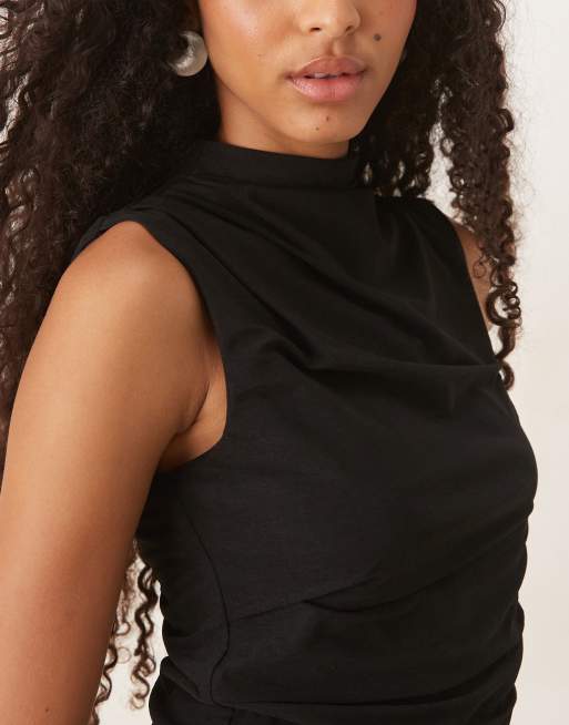 ASOS DESIGN - Top accollato arricciato nero semitrasparente, 4 di 4