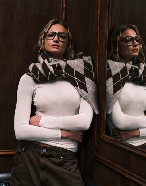 ASOS DESIGN - Top accollato color panna trasparente con arricciature laterali morbido al tatto - view 1