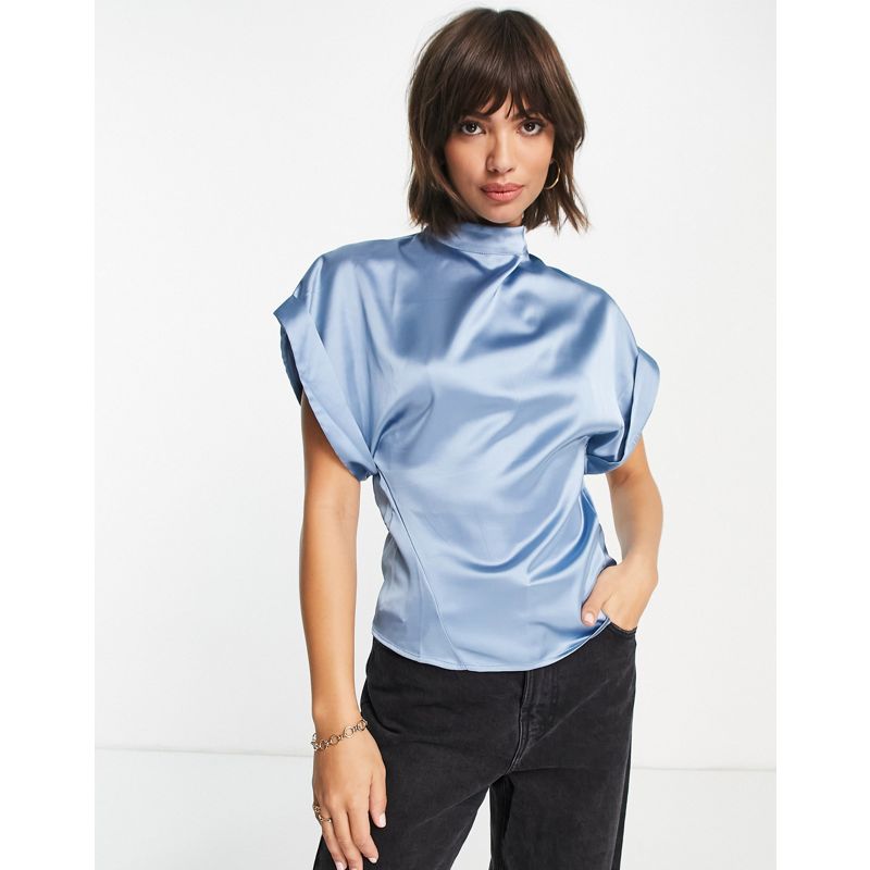 ipMA7 Camicie e bluse DESIGN - Top accollato con maniche con risvolto in raso blu