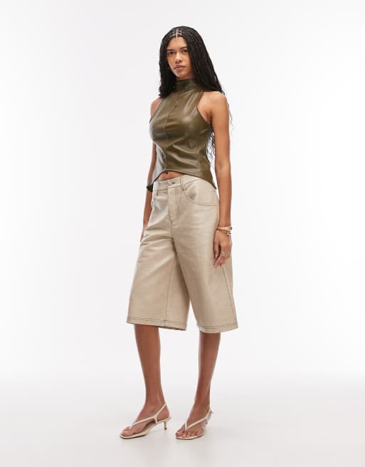ASOS DESIGN - Top accollato in similpelle PU kaki, 4 di 4