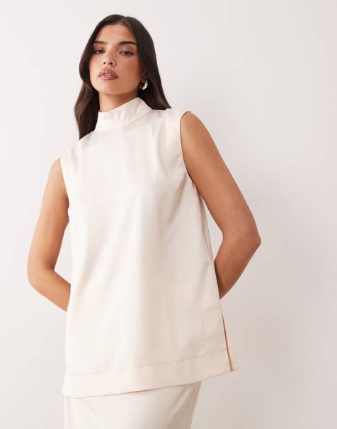 ASOS DESIGN - Top accollato senza maniche in raso in coordinato - view 1