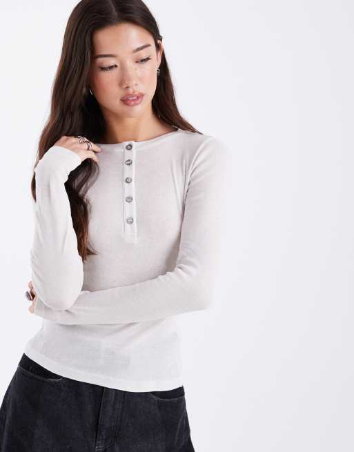 ASOS DESIGN - Top aderente color crema con bottoni, 4 di 4