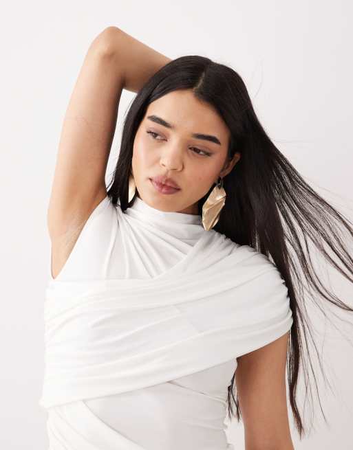ASOS DESIGN - Top aderente crema arricciato con dettaglio drappeggiato, 2 di 4
