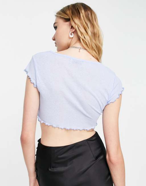 ASOS DESIGN - Top aderente in rete azzurro pastello con fondo a punta smerlato, 3 di 4