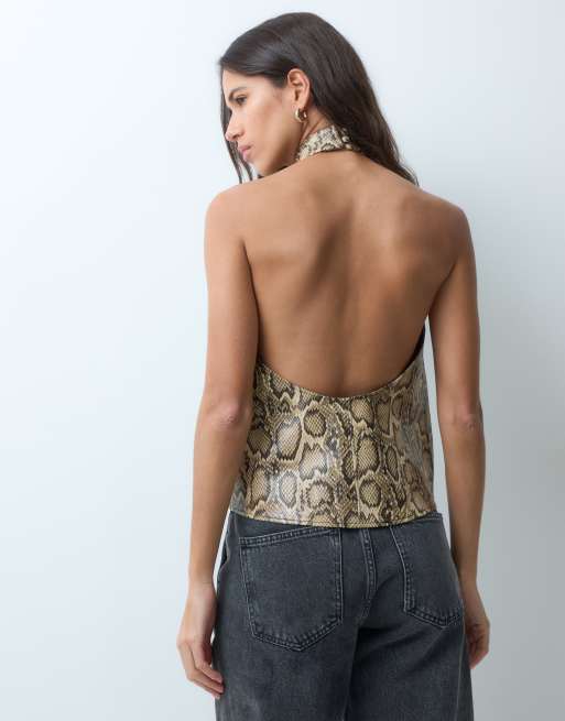 ASOS DESIGN top ajusté à col halter imprimé serpent beige, 4 de 4