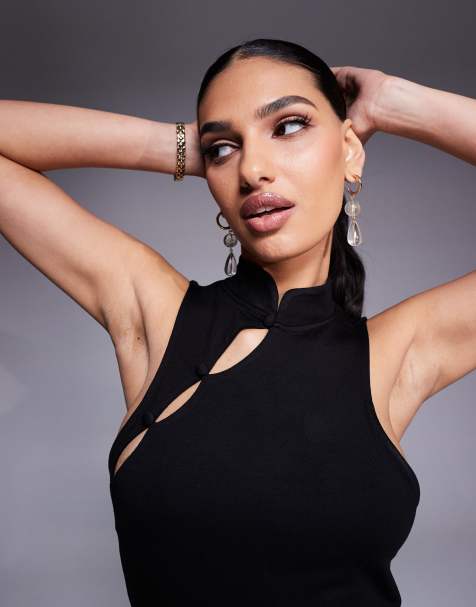 ASOS DESIGN - Top ajusté à dos nageur avec passants et boutons - Noir - view 1