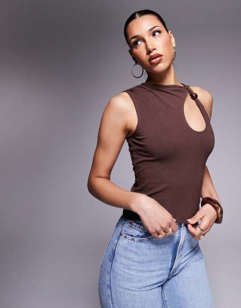 ASOS DESIGN - Top ajusté à goutte d'eau et perle - Chocolat - view 1
