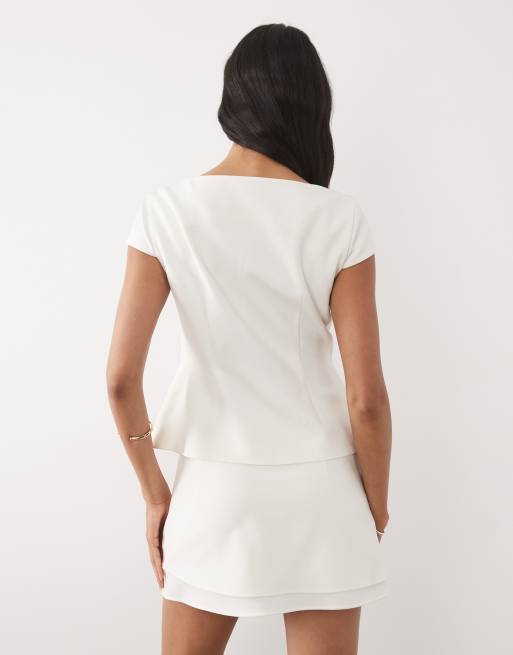 ASOS DESIGN - Top ajusté à mancherons - Crème, 3 de 4