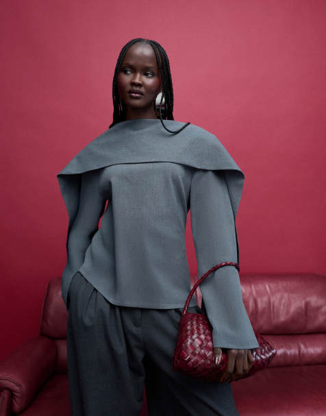 ASOS DESIGN - Top ajusté avec encolure façon foulard - Gris - view 1