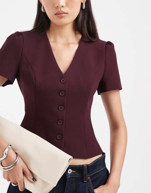 ASOS DESIGN top ajusté boutonné devant en ensemble 2 pièces, 3 de 4