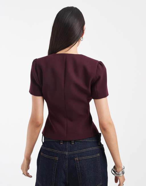 ASOS DESIGN top ajusté boutonné devant en ensemble 2 pièces, 4 de 4