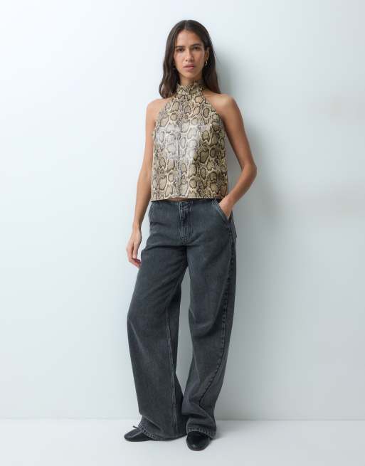 ASOS DESIGN - Top ajusté dos nu en polyuréthane effet peau de serpent - Beige, 2 de 4