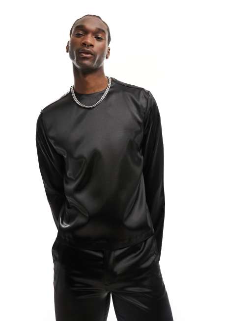 ASOS DESIGN - Top ajusté tissé de costume en satin - Noir