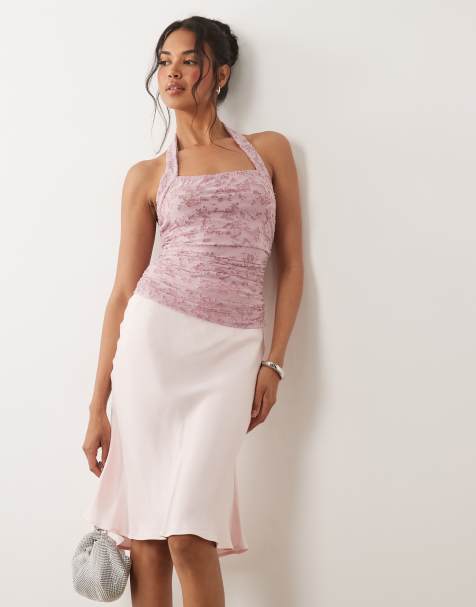 ASOS DESIGN - Top allacciato al collo arricciato dévoré rosa pallido - view 1