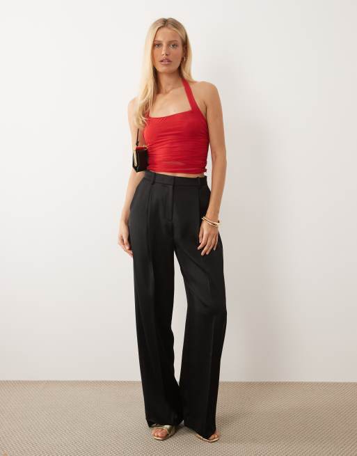 ASOS DESIGN - Top allacciato al collo arricciato in rete rosso, 2 di 4
