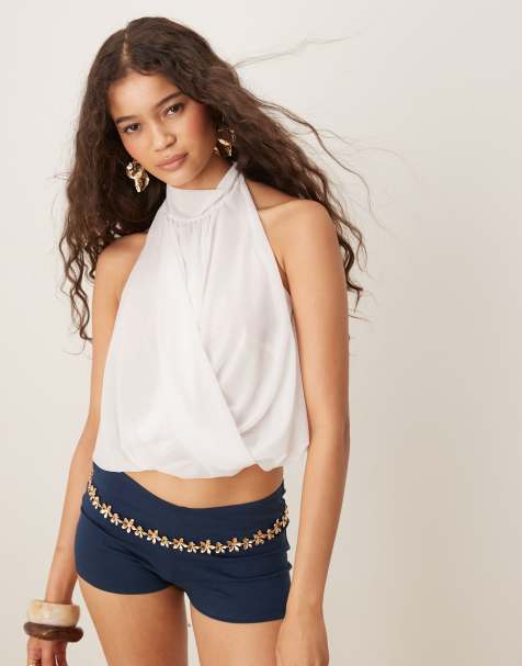 ASOS DESIGN - Top allacciato al collo bianco drappeggiato - view 1