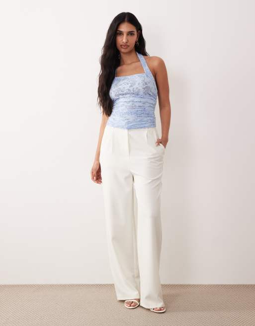 ASOS DESIGN - Top allacciato al collo blu dévoré arricciato, 2 di 4