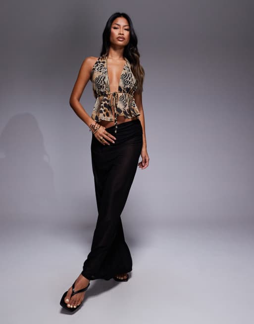 ASOS DESIGN - Top allacciato al collo con stampa animalier e design aperto sul davanti, 4 di 4