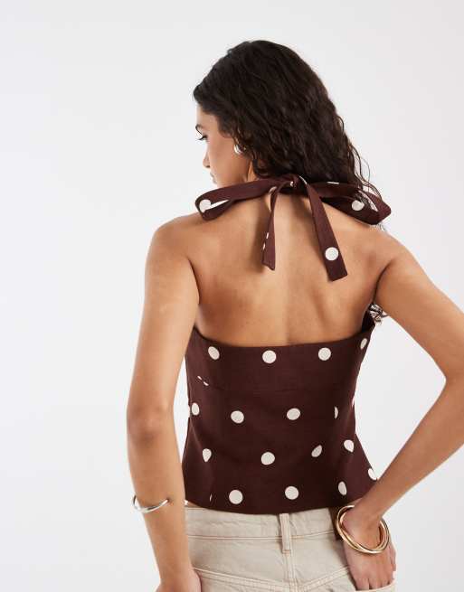 ASOS DESIGN - Top allacciato al collo con stampa in coordinato, 4 di 4