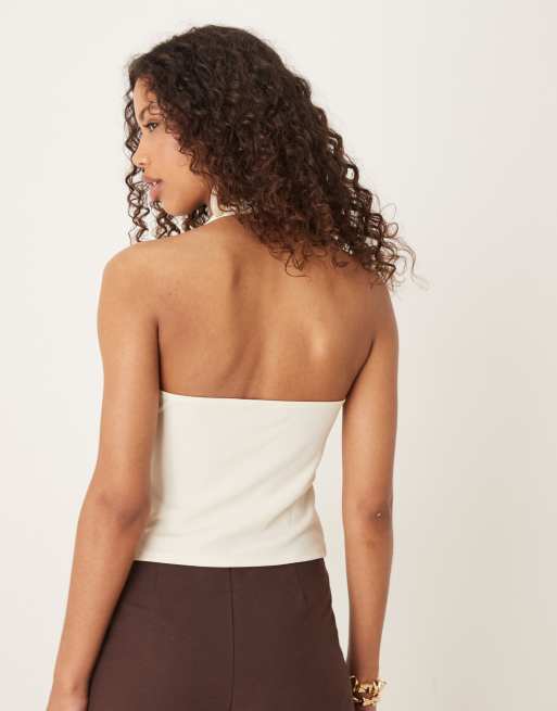 ASOS DESIGN - Top allacciato al collo crema con decorazione, 4 di 4