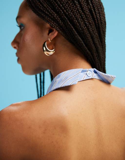 ASOS DESIGN - Top allacciato al collo e sulla schiena in popeline a righe, 4 di 4
