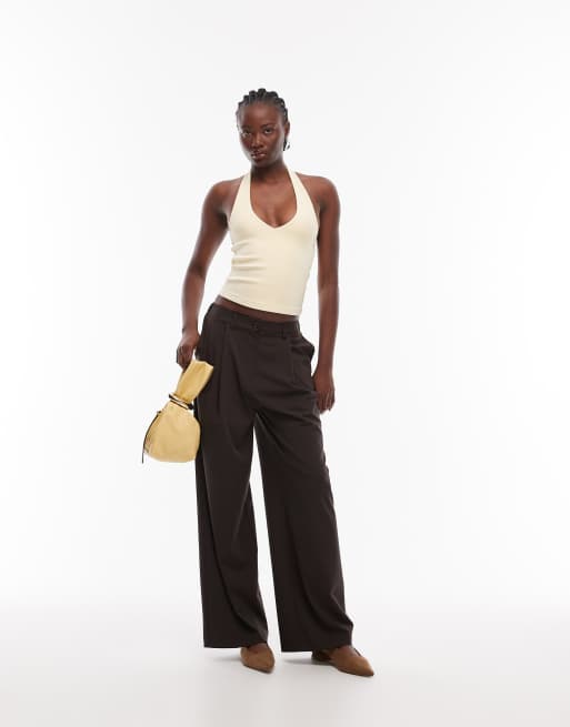 ASOS DESIGN - Top allacciato al collo in cotone compatto color latticello, 4 di 4