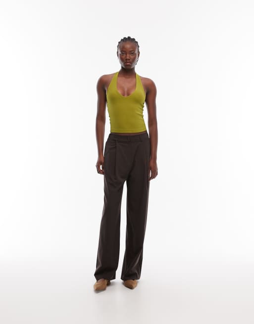 ASOS DESIGN - Top allacciato al collo in cotone compatto verde, 2 di 4