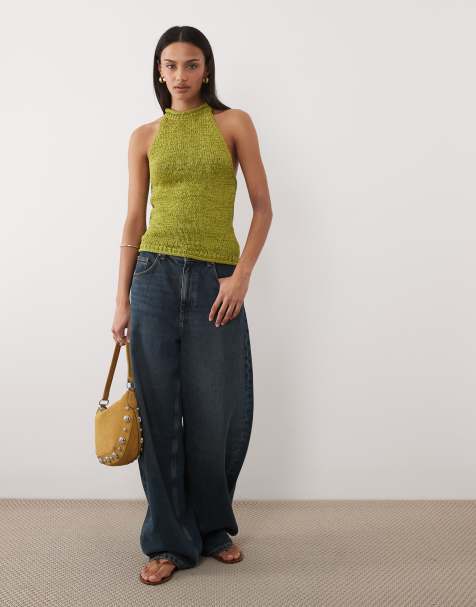 Maglione Donna F&F A Costine Verde/Navy - Nuovo Senza Etichette - Cotone E Viscosa