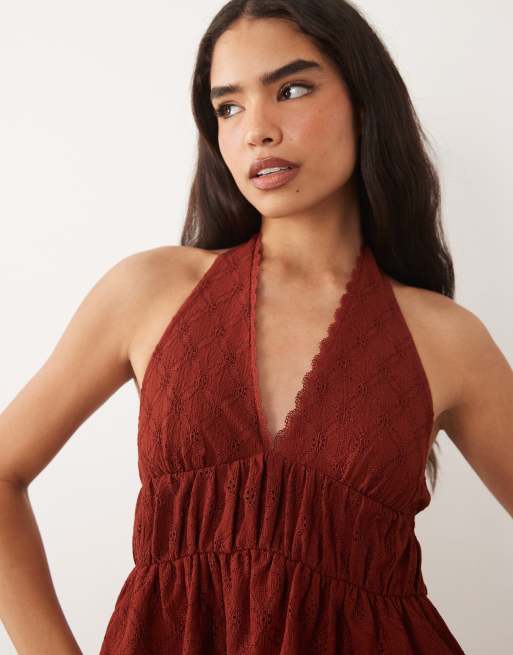 ASOS DESIGN - Coordinato in sangallo color ruggine con finiture in pizzo, 2 di 3