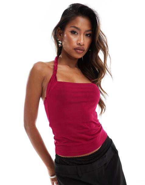 ASOS DESIGN - Top allacciato al collo incrociato bordeaux - view 1