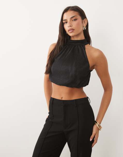 ASOS DESIGN - Top allacciato al collo nero a bolle in coordinato - view 1