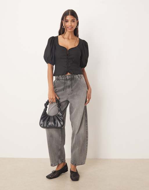 ASOS DESIGN - Top allacciato sul davanti con maniche a palloncino, 3 di 4