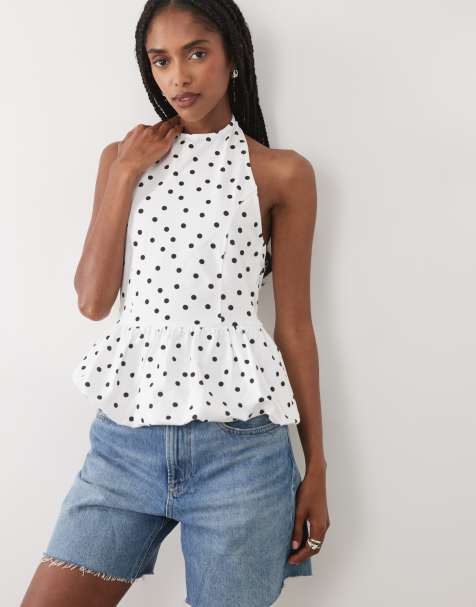 ASOS DESIGN top all'americana con fondo a palloncino a pois monocromatici - view 1