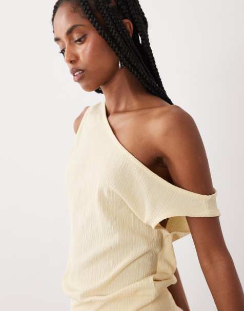 ASOS DESIGN - Top amarillo crema con escote Bardot y cintura ceñida de tejido texturizado - view 1