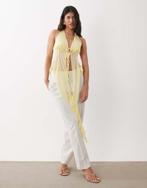 ASOS DESIGN - Top amarillo limón con volantes de chifón elástico - view 1