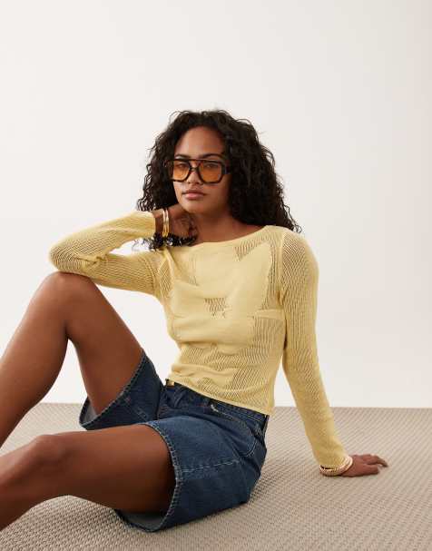 ASOS DESIGN - Top amarillo pastel con estampado floral de punto fino - view 1