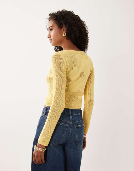 ASOS DESIGN - Top amarillo pastel con estampado floral de punto fino, 4 de 4