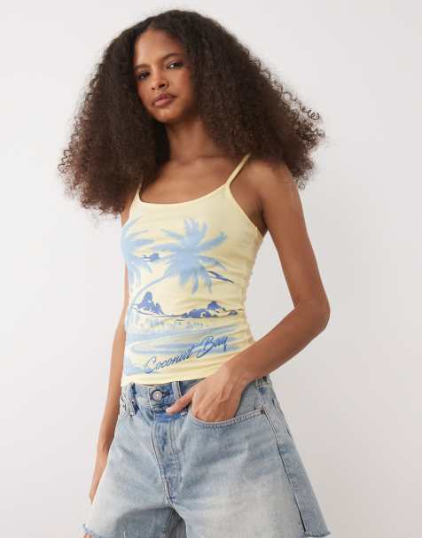 ASOS DESIGN - Top amarillo pastel de tirantes con estampado gráfico de isla - view 1